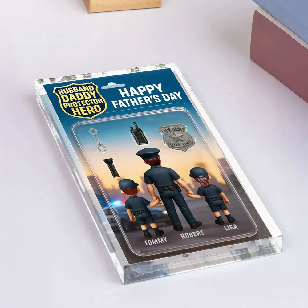 Personalized Acrylic Block Plaque Husband Daddy Protector Hero Custom Police Figure Perfect Father's Day Gift for Dad or Husband - Get Photo Blanket