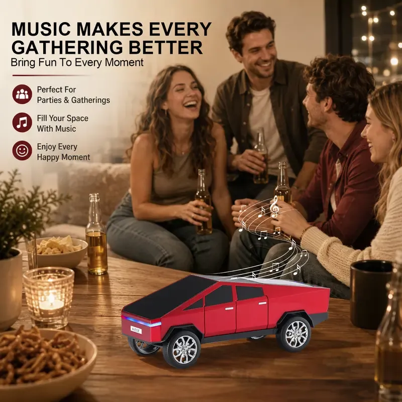 Cyberpunk Cars Portable Bluetooth Speaker Replica Car with Display Screen HD Sound TWS Pairing FM Radio Built-in Mic Remote Selfie Control LED Party Light Gift for Car Lovers