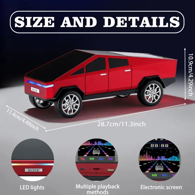 Cyberpunk Cars Portable Bluetooth Speaker Replica Car with Display Screen HD Sound TWS Pairing FM Radio Built-in Mic Remote Selfie Control LED Party Light Gift for Car Lovers