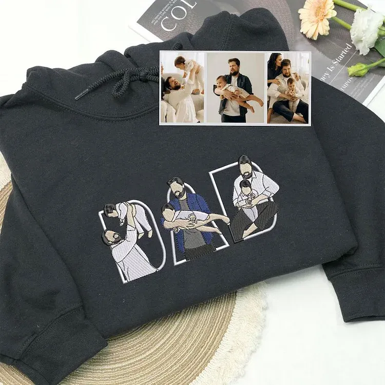 Custom Family Photo Portrait Sweatshirt/T-shirt Embroidered/Printing Hoodie Gift for Dad or Mom