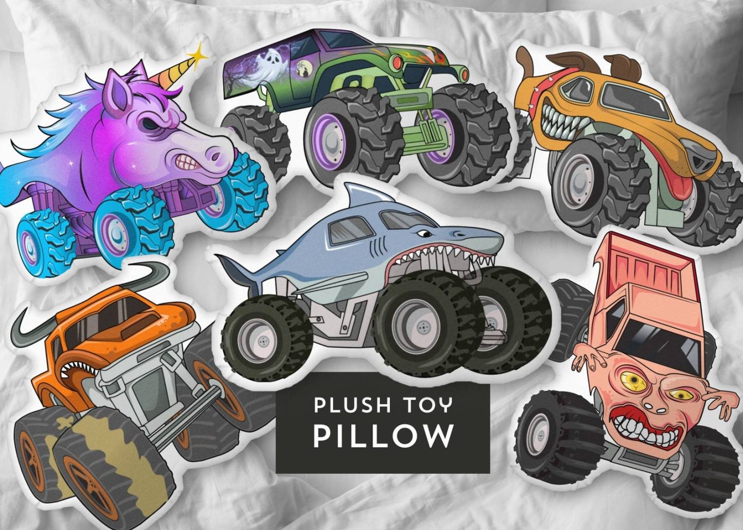 Monster Truck Shaped Pillow, Monster Truck Decorative Pillow, Kids Throw Pillow, Boys Room Decor