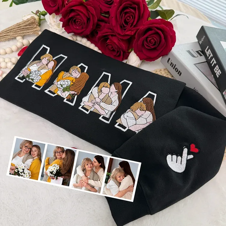 Custom Family Photo Portrait Sweatshirt/T-shirt Embroidered/Printing Hoodie Gift for Dad or Mom