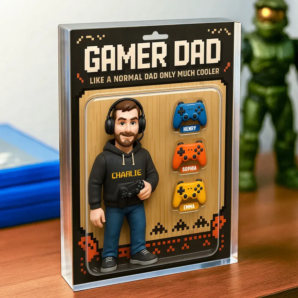 Gamer Dad Cooler Custom Action Figure Personalized Acrylic Block Plaque, Father's Day Gift for Gamer Dad, Gift for Husband - Get Photo Blanket