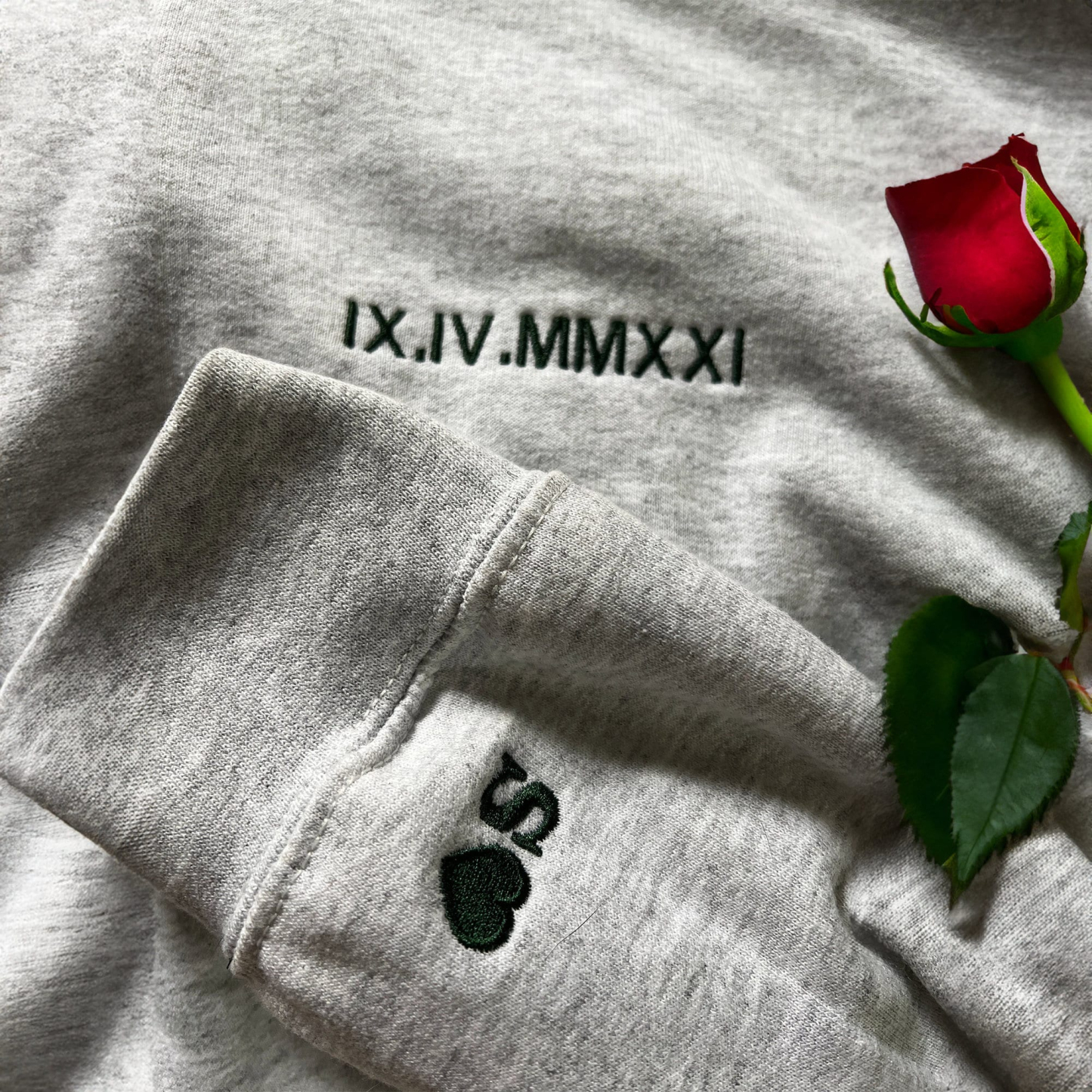 Custom Engraved Hooded Embroidery Round Neck Roman Numeral Date Couple Gifts -