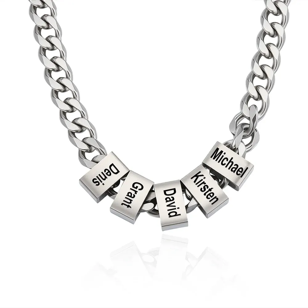Personalized Minimalist 1-8 Nameplates Men Curb Chain Necklace with Engraved Names Father's Day Anniversary Birthday Gift for Dad Grandpa