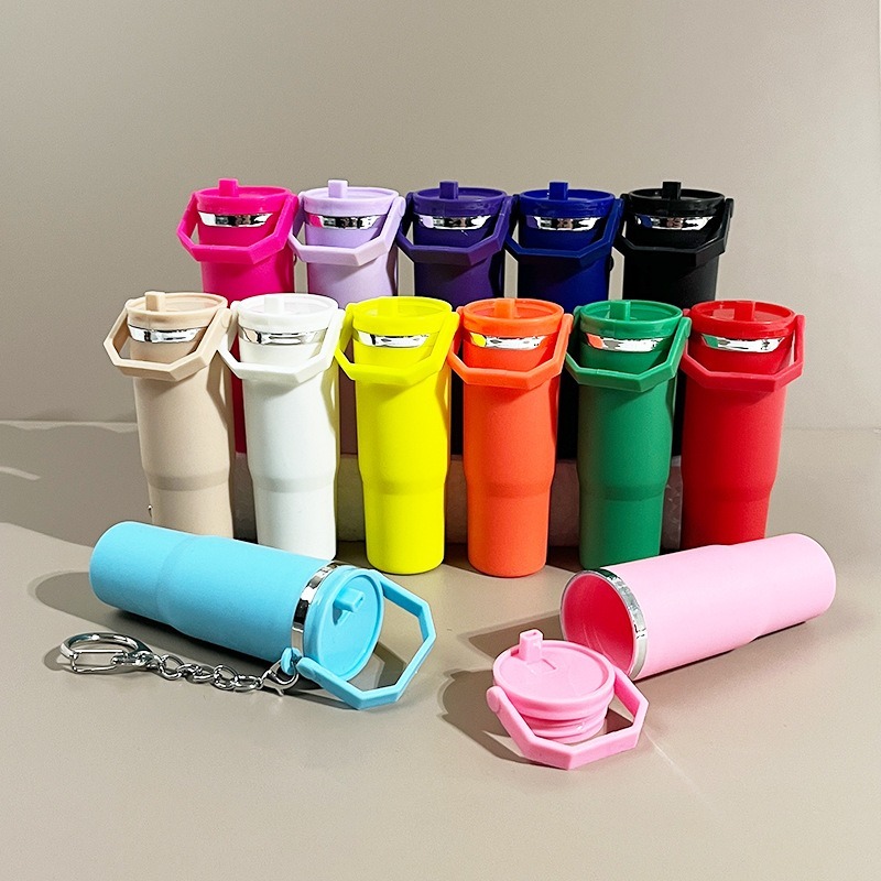 Mini Tumbler Keychain with Detachable Lipstick and Lip Gloss Storage