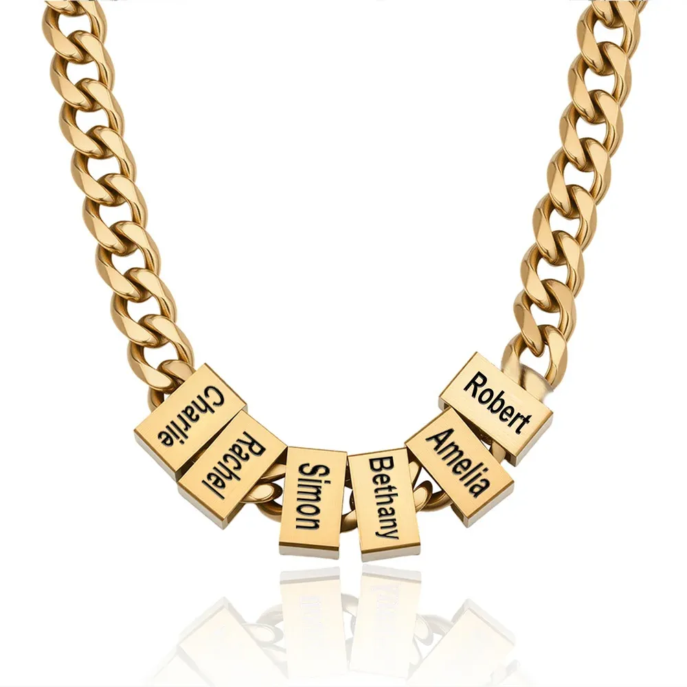 Personalized Minimalist 1-8 Nameplates Men Curb Chain Necklace with Engraved Names Father's Day Anniversary Birthday Gift for Dad Grandpa