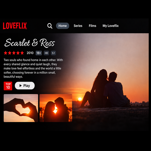 Custom LOVEFLIX Keepsake Box With Glitter Roses – Personalized Loveflix-Style Couple Gifts