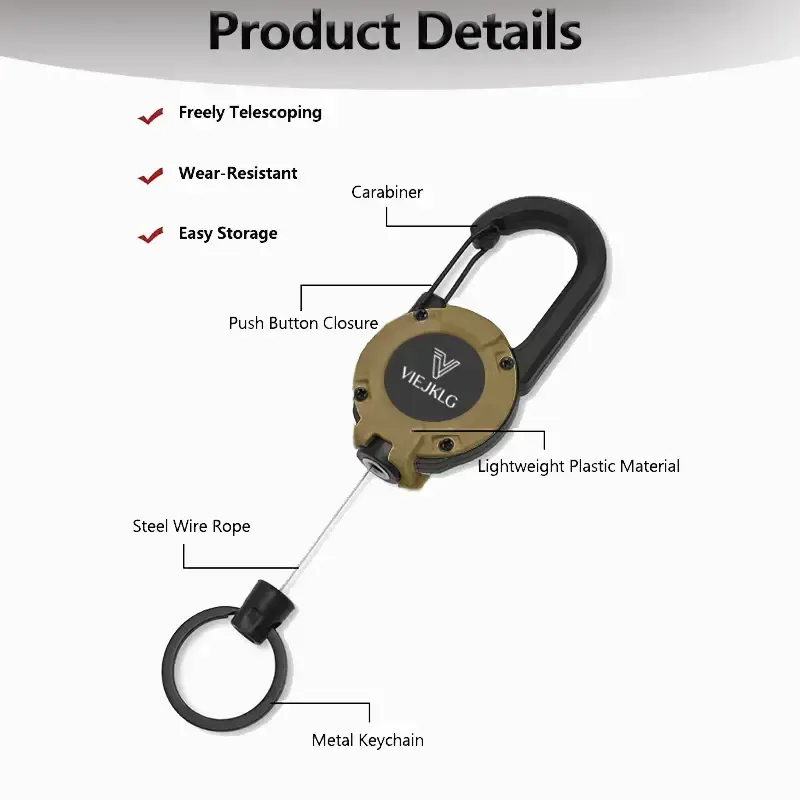 3 In 1 new multifunctional Retractable Pull Reel Carabiner Keychain, Strong Steel Wire Rope Buckle,Outdoor Sport Keychain Tool keychain accessories