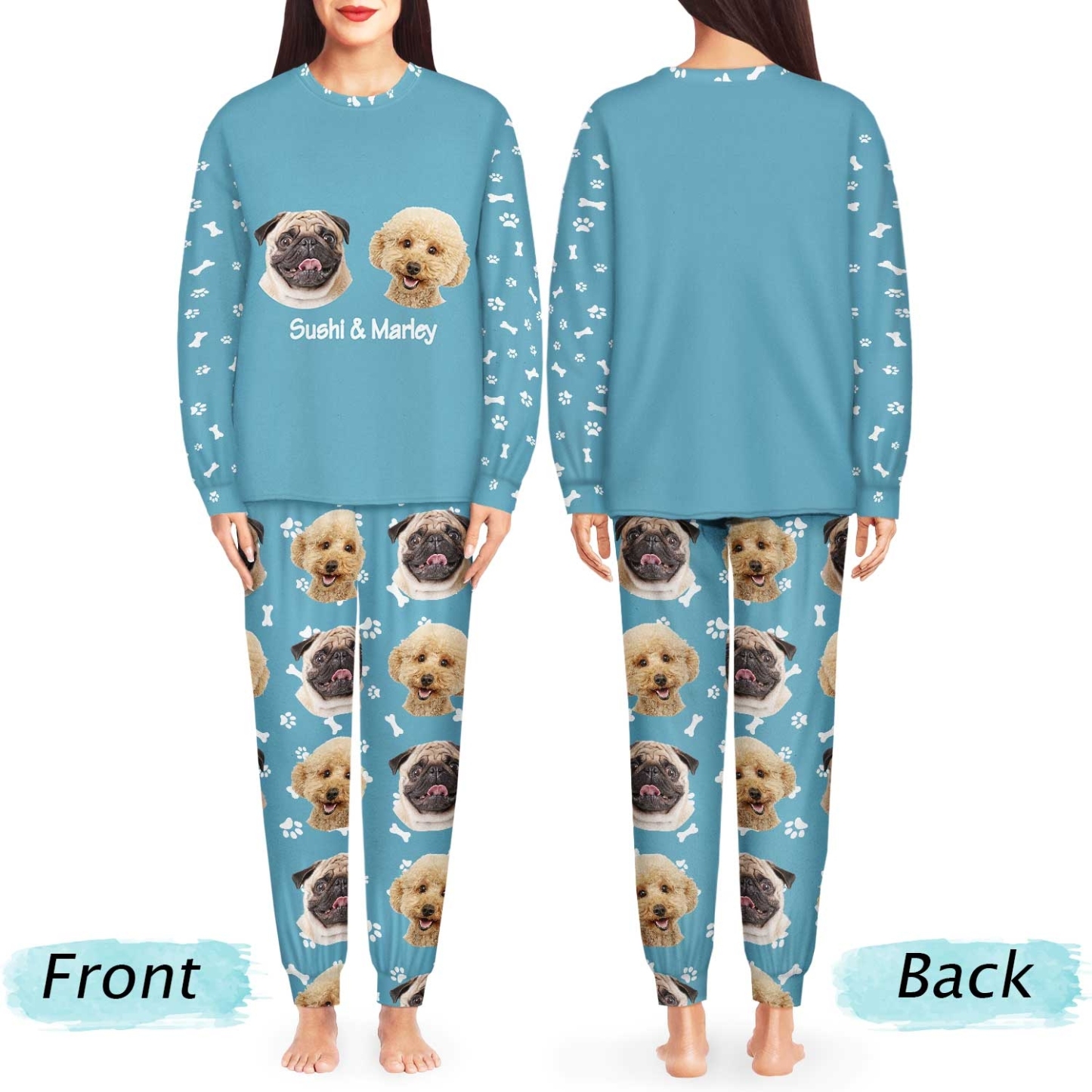 Custom Photo Pet Faces - Gift For Dog Lovers, Cat Lovers - Personalized Unisex Pajamas Set - Get Photo Blanket