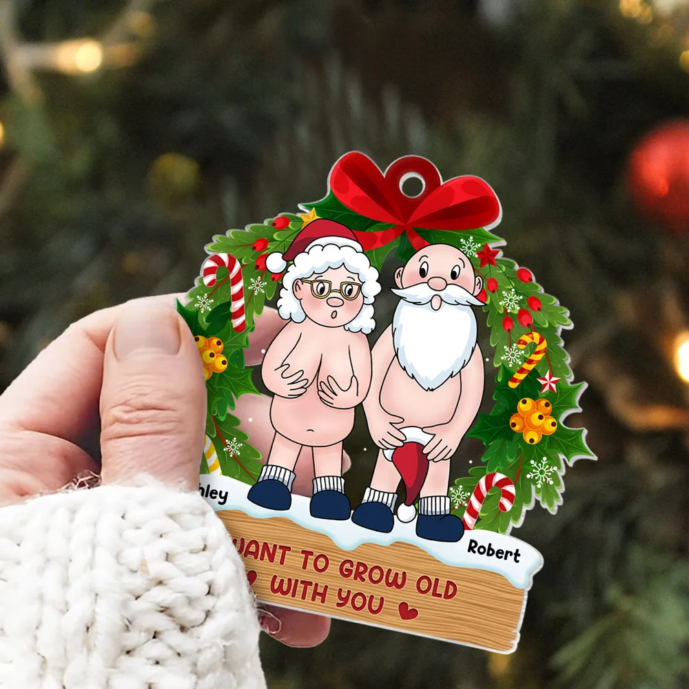 Funny Old Couple Christmas Wreath Personalized Acrylic Ornament