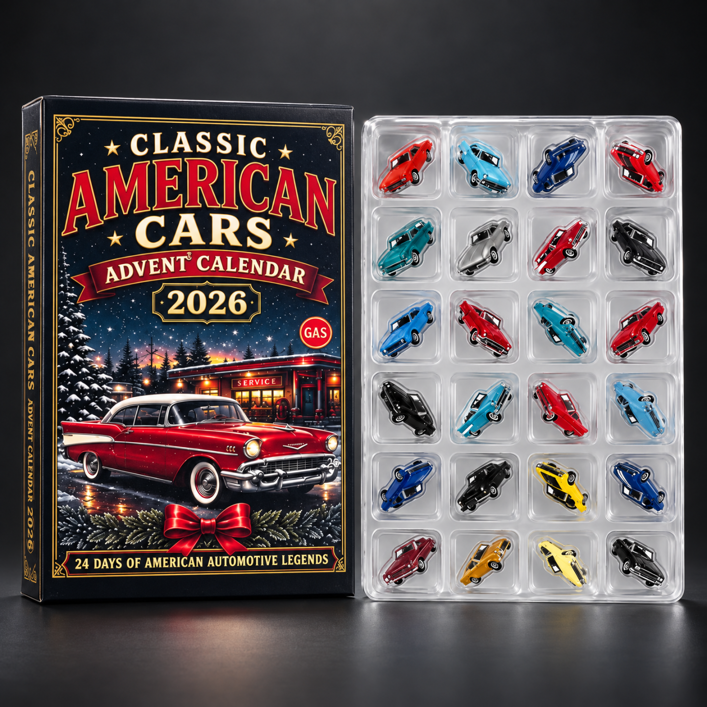 Classic American Vintage Cars Acrylic Christmas Advent Calendar – 24-Day Car Model Countdown Collectible Gift - Get Photo Blanket