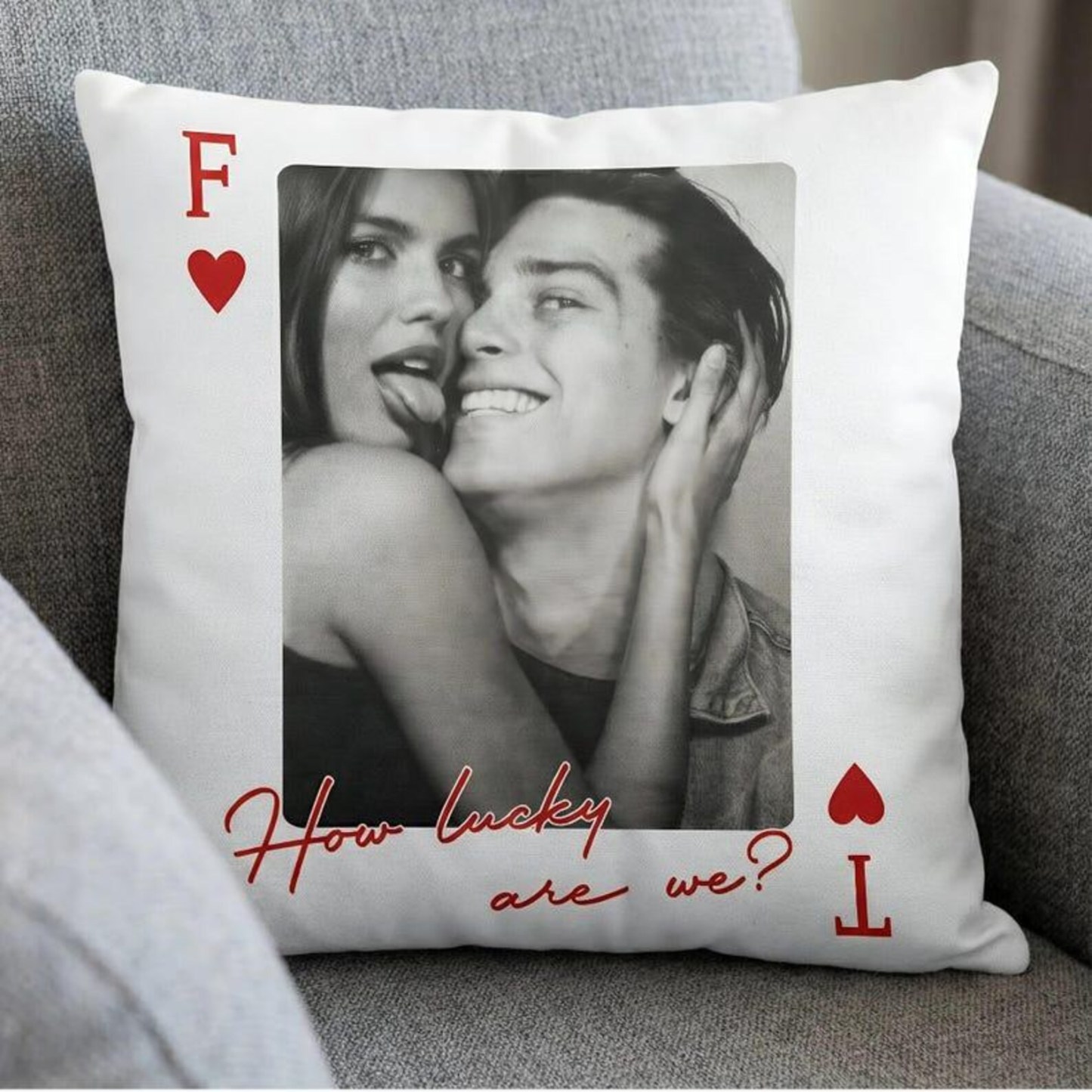 Personalized Playing Card Photo Pillow: Romantic Valentine’s Day Gift