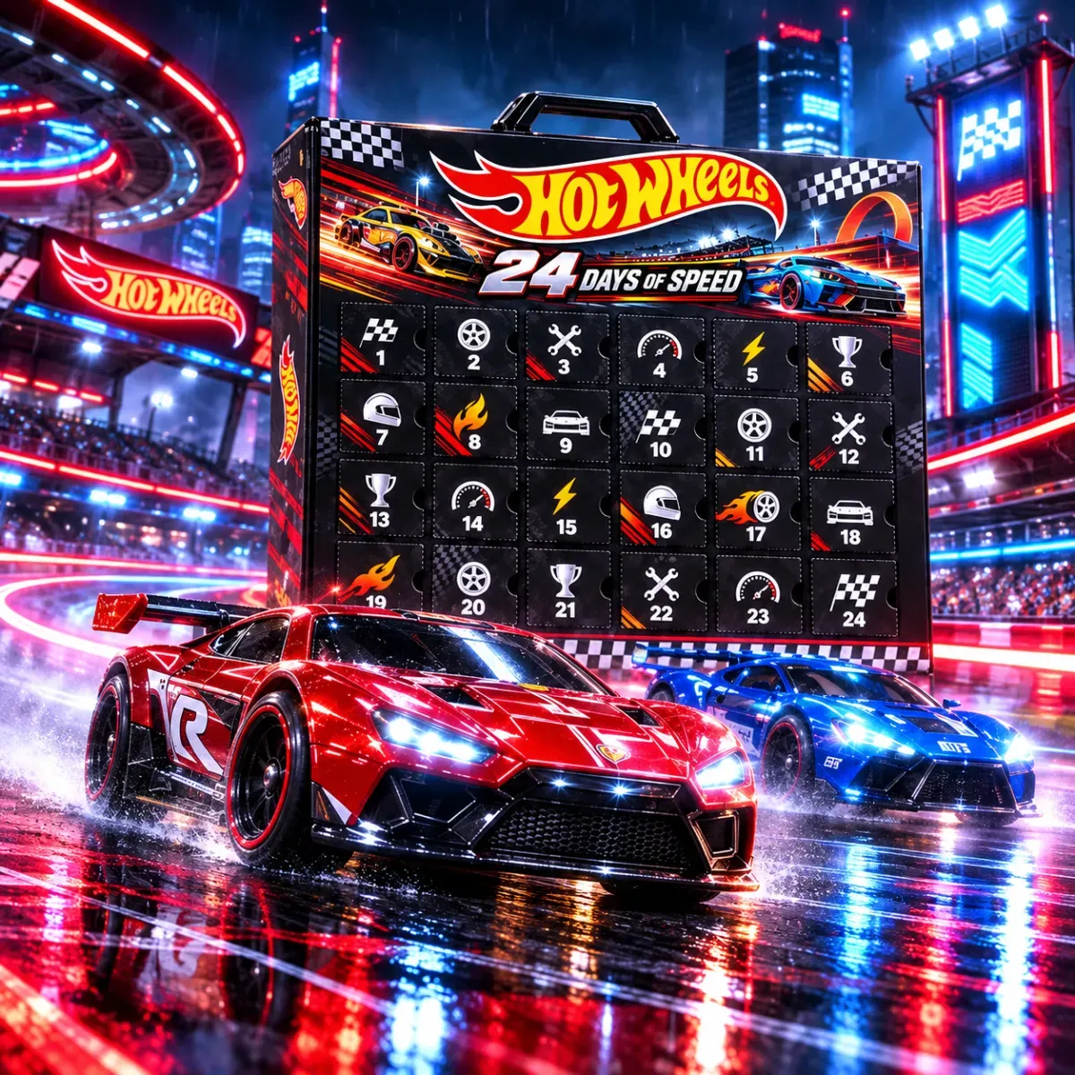 Hot Wheels 3D Racing Car Advent Calendar, 24-Day Christmas Countdown Surprise Gift for Car Enthusiasts and Collectors