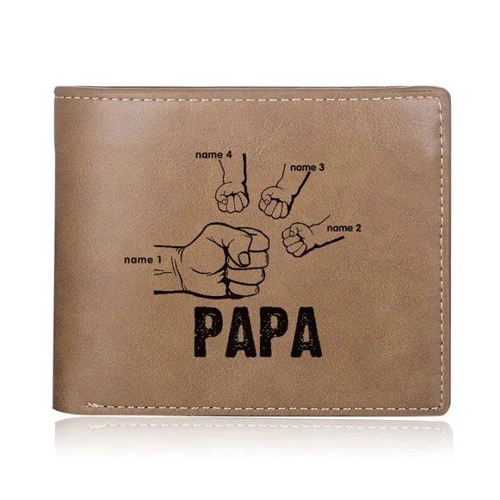 Papa Wallet Fist to Fist - PU Leather Wallet -Dad and Kids Name Wallet Father's Day Gift