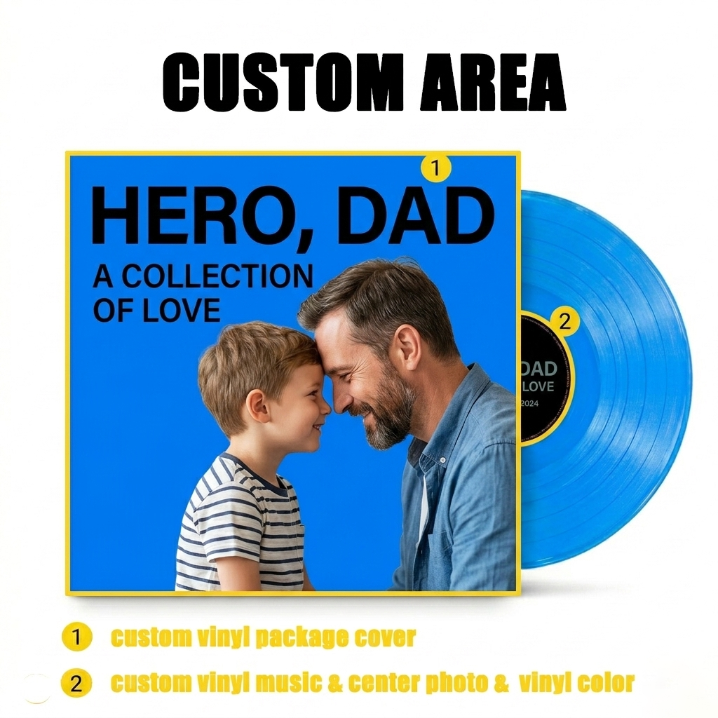 Personalized Mini Vinyl Music Player That Really Spins & Plays Music | Each Vinyl Can Play a Different Song, Custom Photo Album Cover, DIY Vinyl Color Gift for Dad on Father's Day - Get Photo Blanket