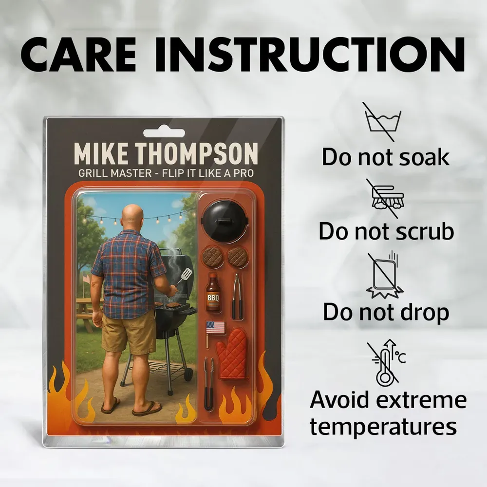 Grilling Master - Dad or Grandpa Realistic Figure Style Personalized Acrylic Block Plaque - Get Photo Blanket