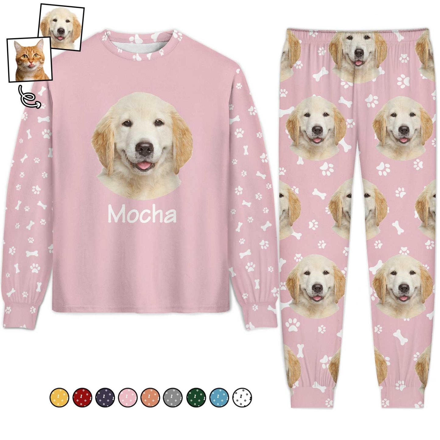 Custom Photo Pet Faces - Gift For Dog Lovers, Cat Lovers - Personalized Unisex Pajamas Set - Get Photo Blanket