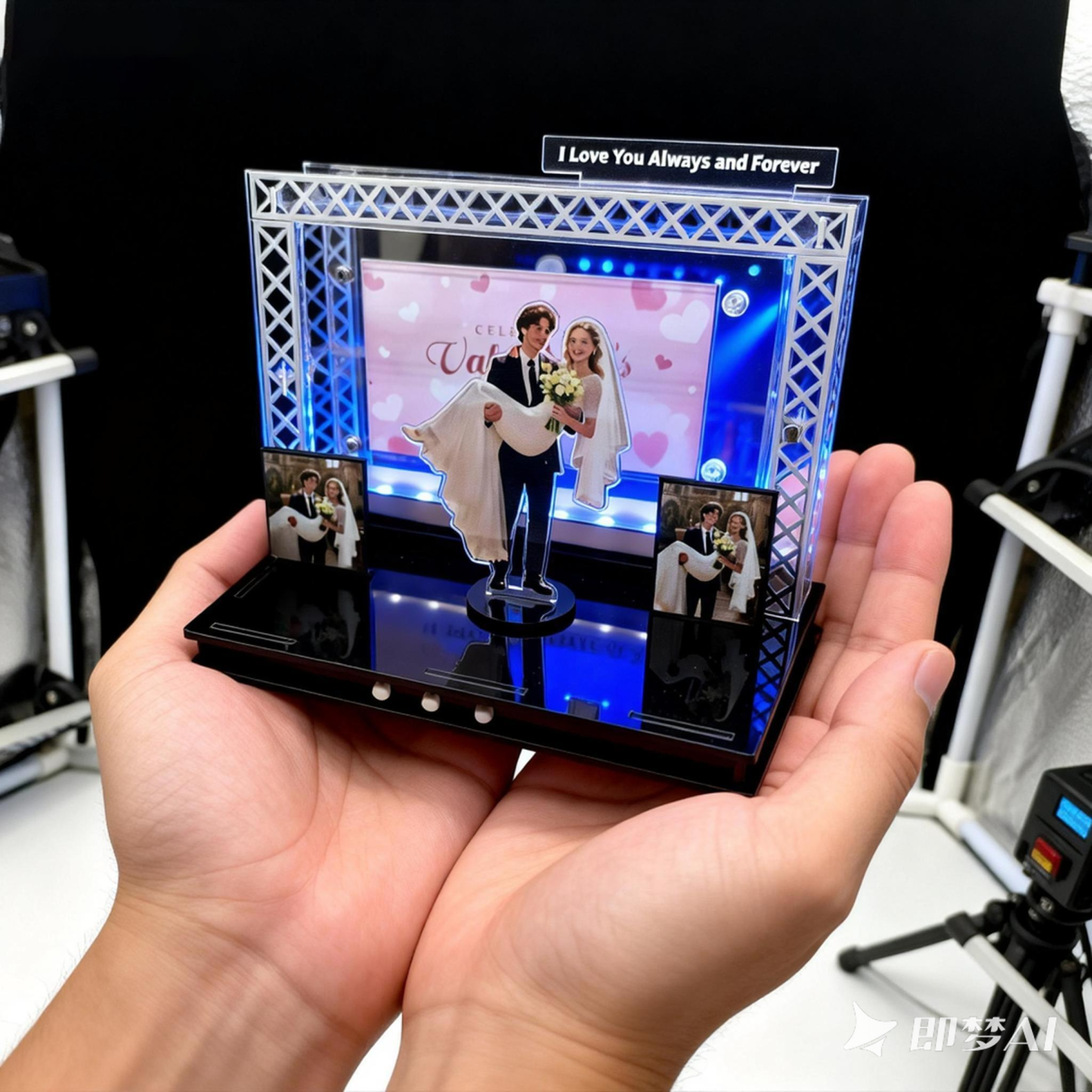 Personalized Mini Music Stage with Lights | Acrylic Couple Gift with Auto Music Player - Get Photo Blanket