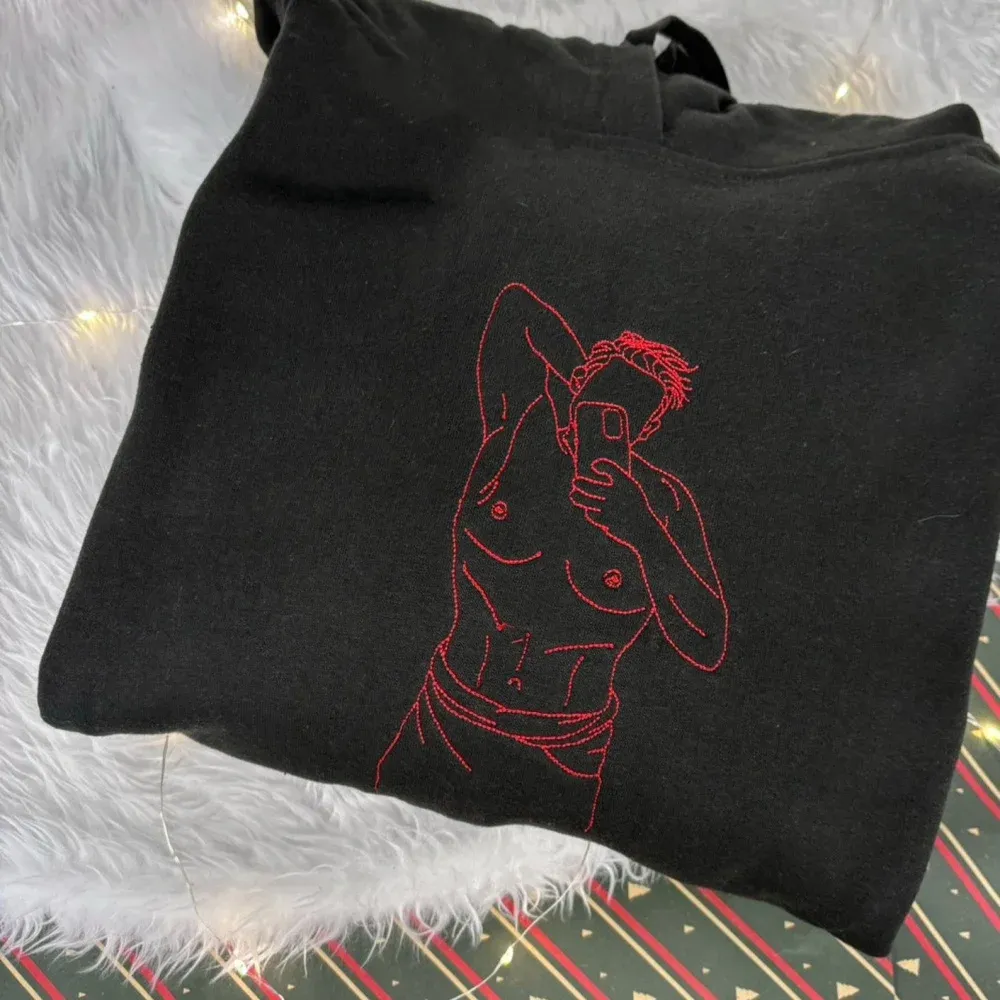Custom Embroidered Sweatshirt – Personalized Sexy Portrait Gift for Him