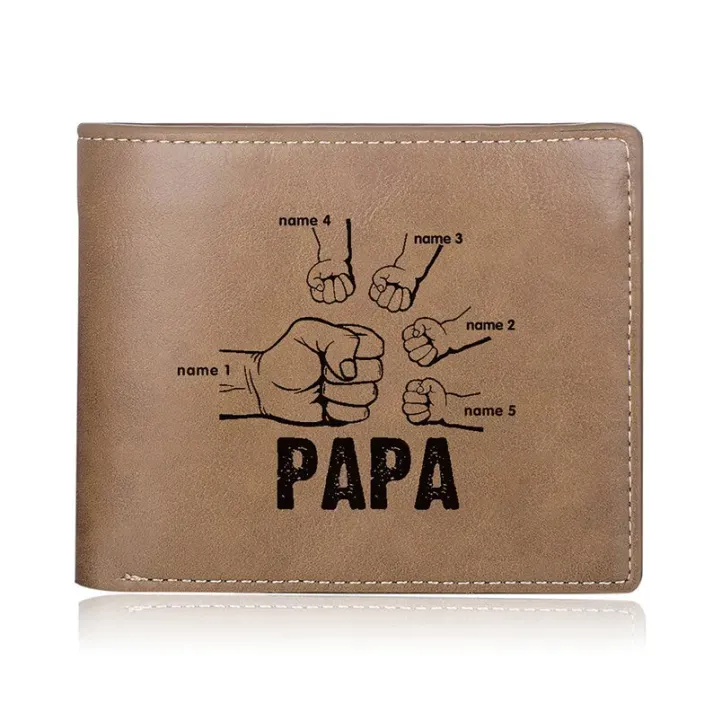 Papa Wallet Fist to Fist - PU Leather Wallet -Dad and Kids Name Wallet Father's Day Gift