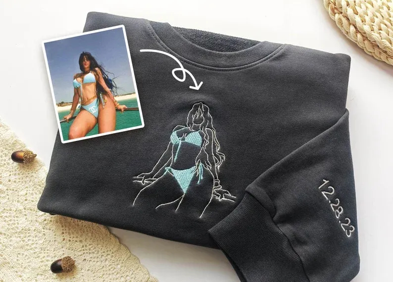 Custom Embroidered Sweatshirt – Personalized Sexy Portrait Gift for Him