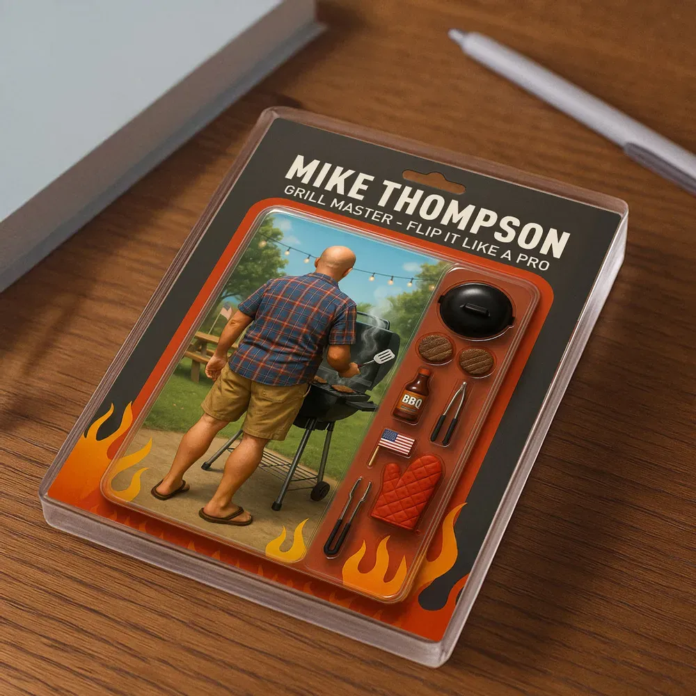 Grilling Master - Dad or Grandpa Realistic Figure Style Personalized Acrylic Block Plaque - Get Photo Blanket