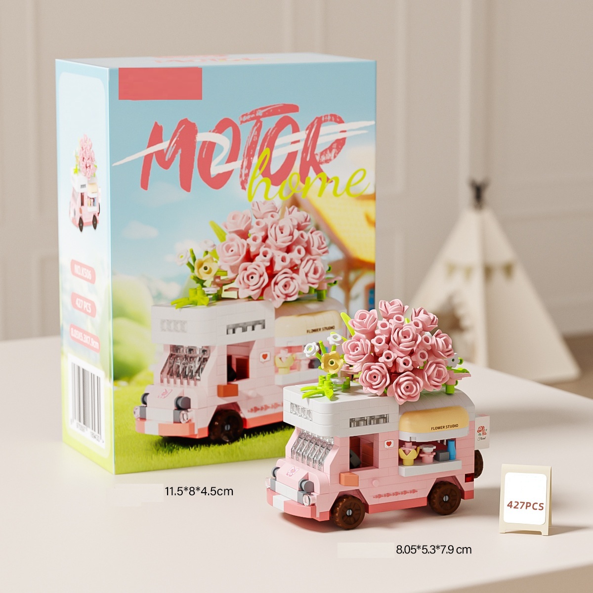 Pink Flower Car Building Block Set Gift for Her