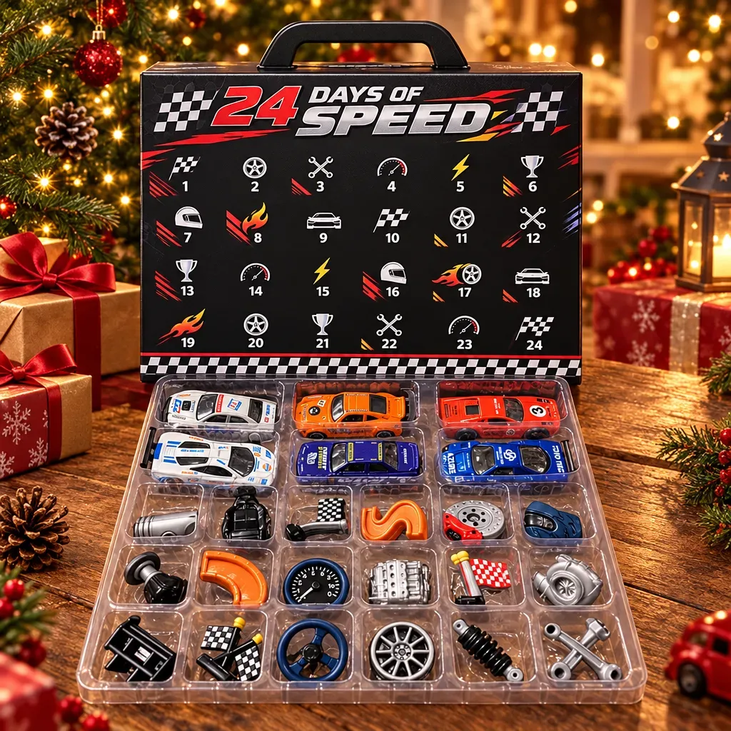 Hot Wheels 3D Racing Car Advent Calendar, 24-Day Christmas Countdown Surprise Gift for Car Enthusiasts and Collectors