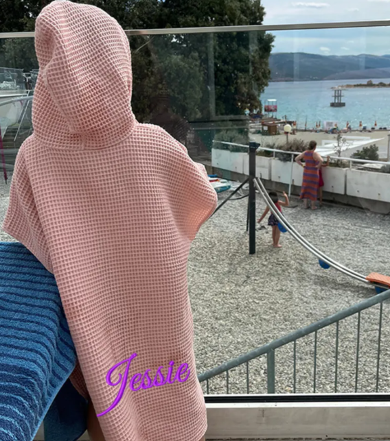 Personalized Embroidery Kids Waffle Beach Towel Ponchofor Summer & Beach - Get Photo Blanket