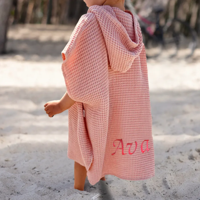 Personalized Embroidery Kids Waffle Beach Towel Ponchofor Summer & Beach - Get Photo Blanket