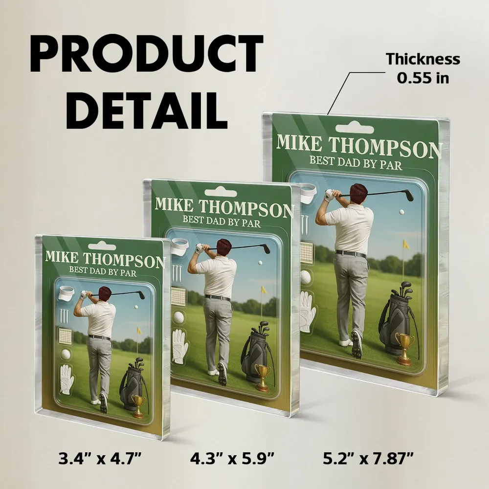 Personalized Acrylic Block Plaque Best Dad and Grandpa, Golf Lover, Realistic Figure Design - Get Photo Blanket