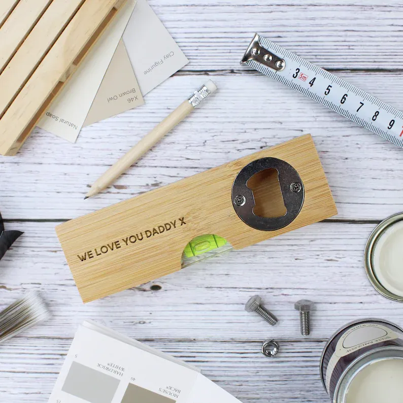 Personalised Wooden Bottle Opener For Dad 2 in 1 Spirit Level Multi Tool DIY Multitool Father's Day Gifts