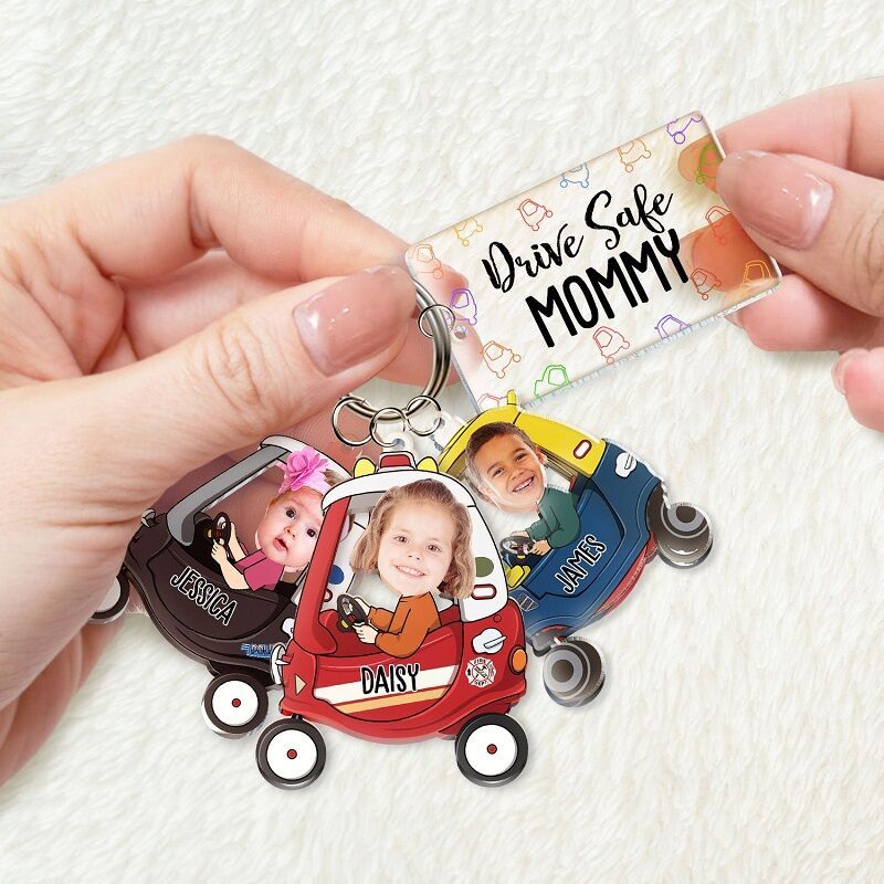 Personalized Keychain Custom Photo Optional Pattern Drive Safe Loving Father's Day Gift