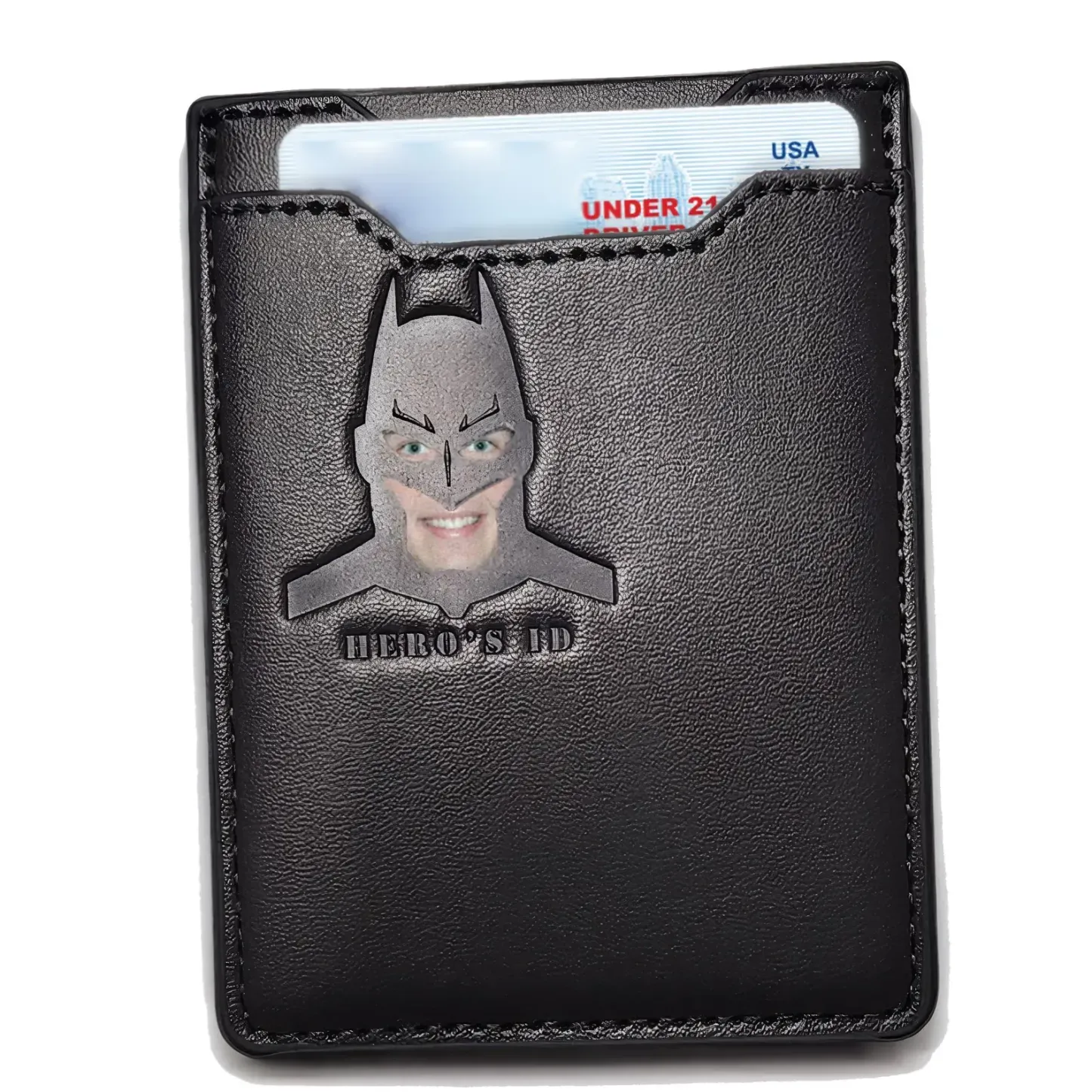 Superhero ID Card Holder for Men – Slim Minimalist Card Holder with Cutout Hero Face, RFID Wallet, Superhero Gift for Him