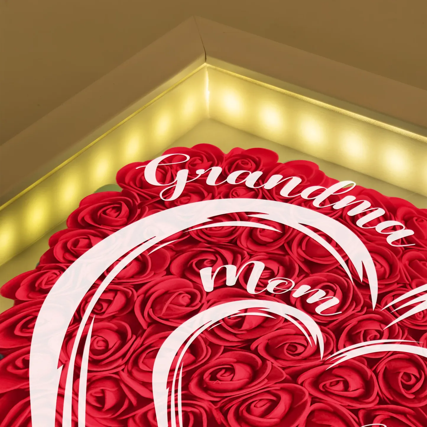 Mom Grandma Hearts Custom Kids' Names - Personalized Flower Shadow Box With LED Light - Get Photo Blanket