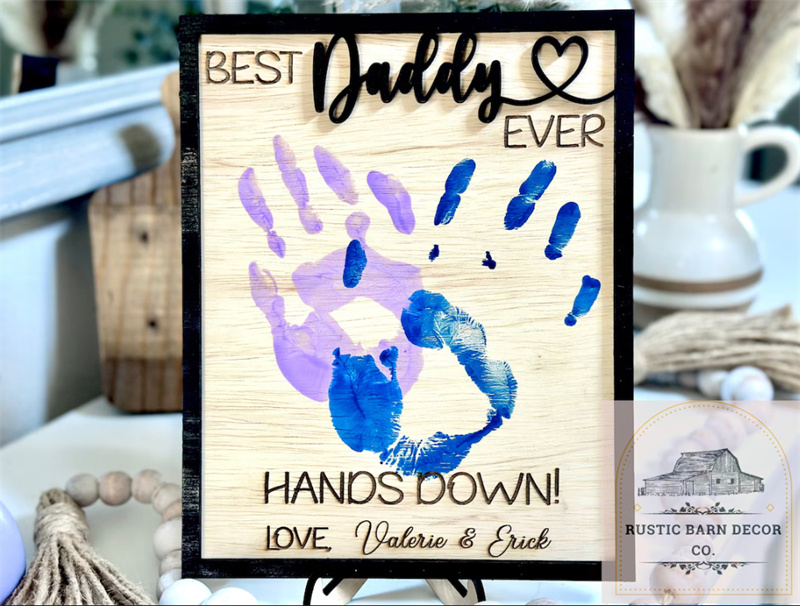 Custom Father’s Day gift | Best daddy ever | Handprint Sign | DIY children’s gift | Best dad ever,Personalized Engraved Wooden Sign for dad