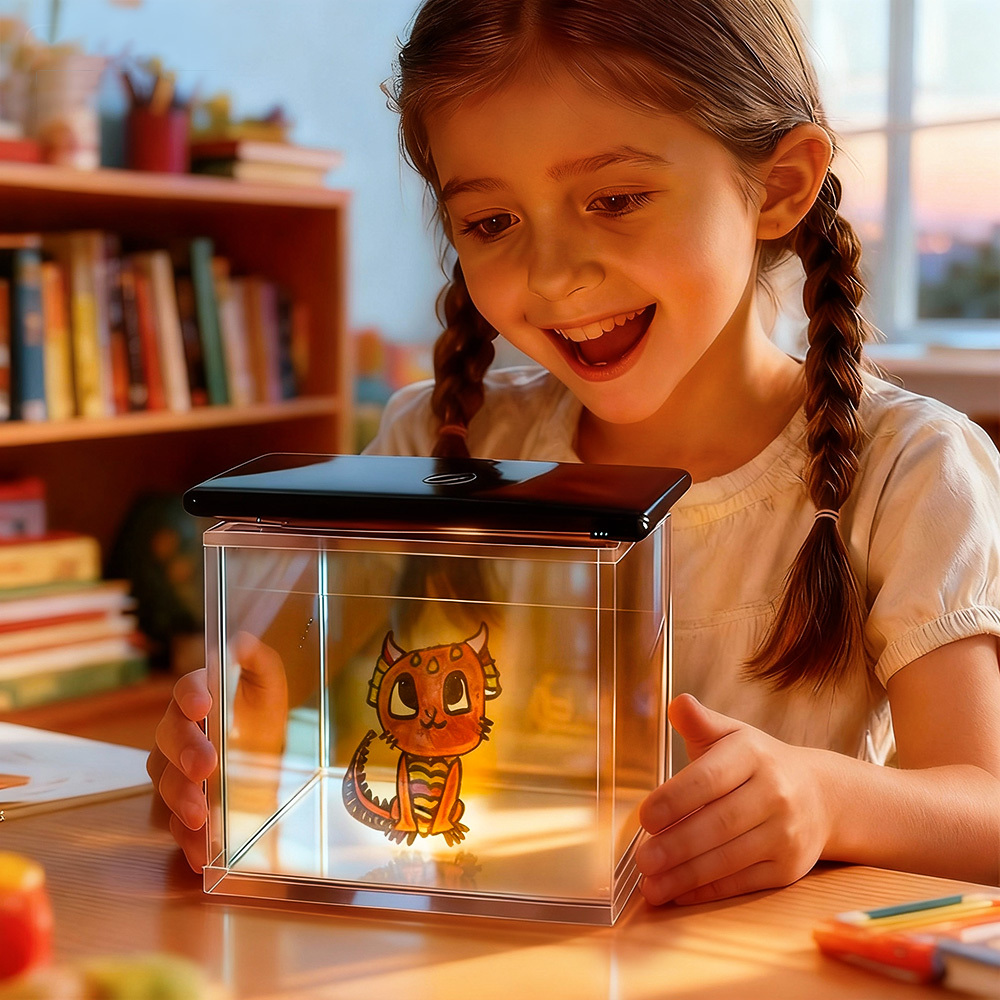 Hologram-Style 3D Display Crystal-Clear Floating  Effect Cartoon Character