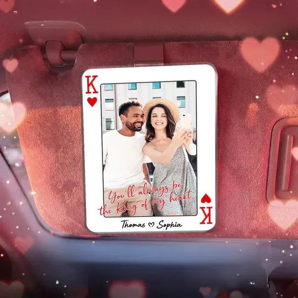 King/Queen Of My Heart Couple Custom Photo - Personalized Acrylic Car Visor - Valentine's Day Gift, Anniversary Gift For Him, For Her - Get Photo Blanket
