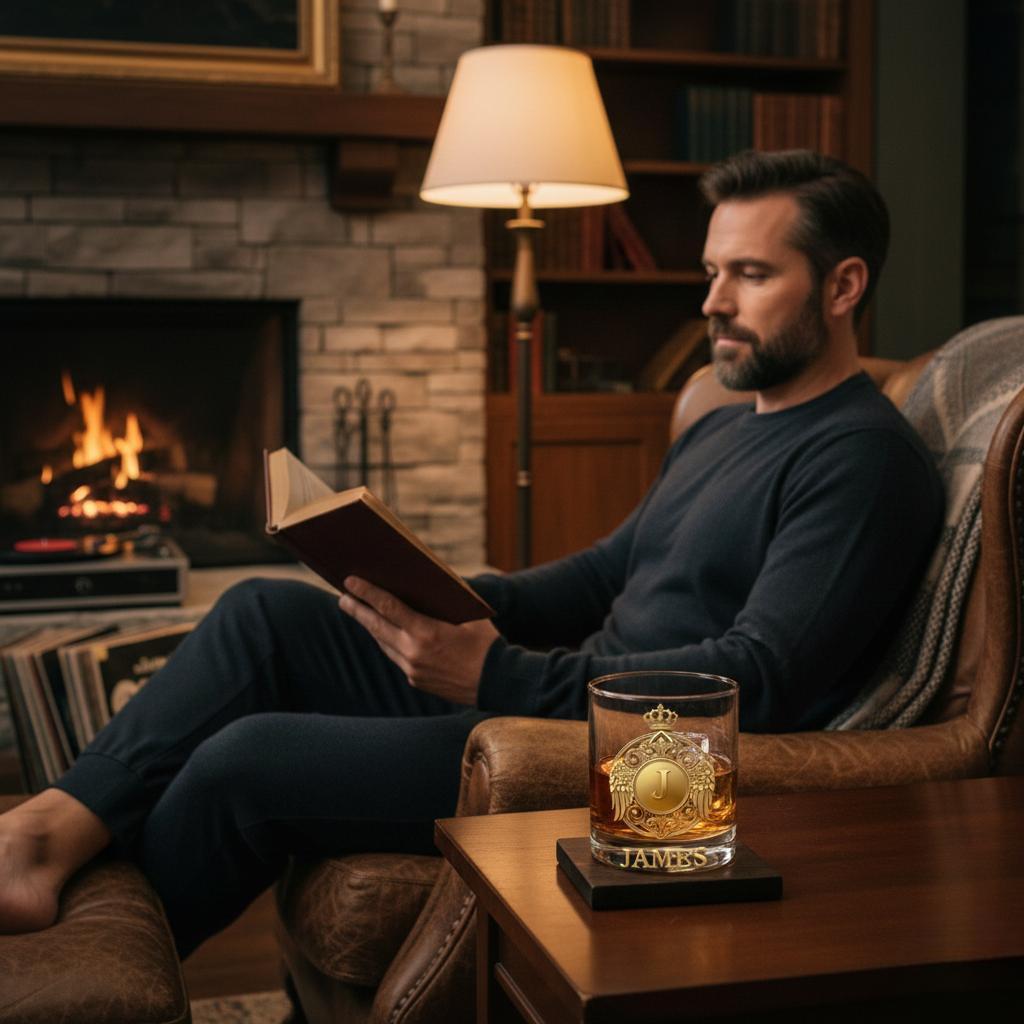 Custom Golden 3D Badge 10 oz Rock Whiskey Glass Birthday Gift - Cheers with Legendary Man - Get Photo Blanket