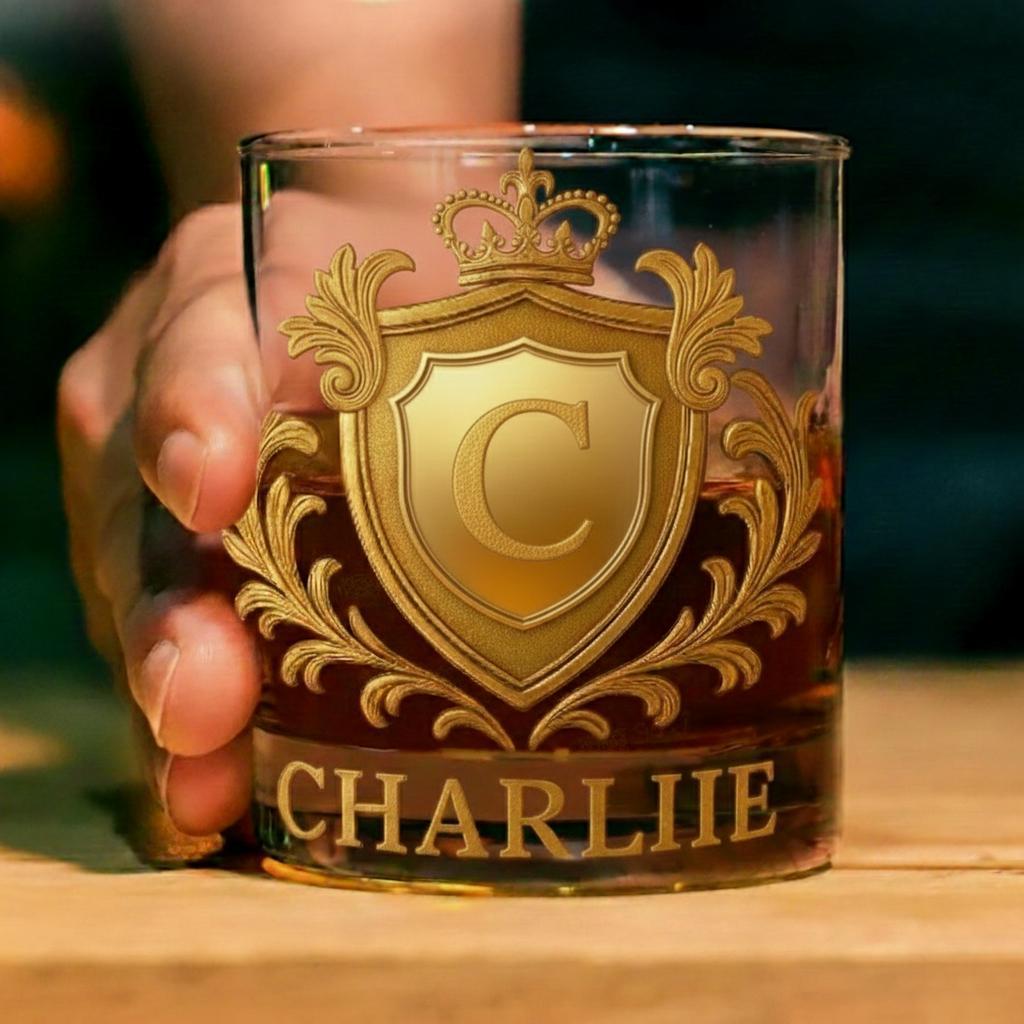 Custom Golden 3D Badge 10 oz Rock Whiskey Glass Birthday Gift - Cheers with Legendary Man - Get Photo Blanket