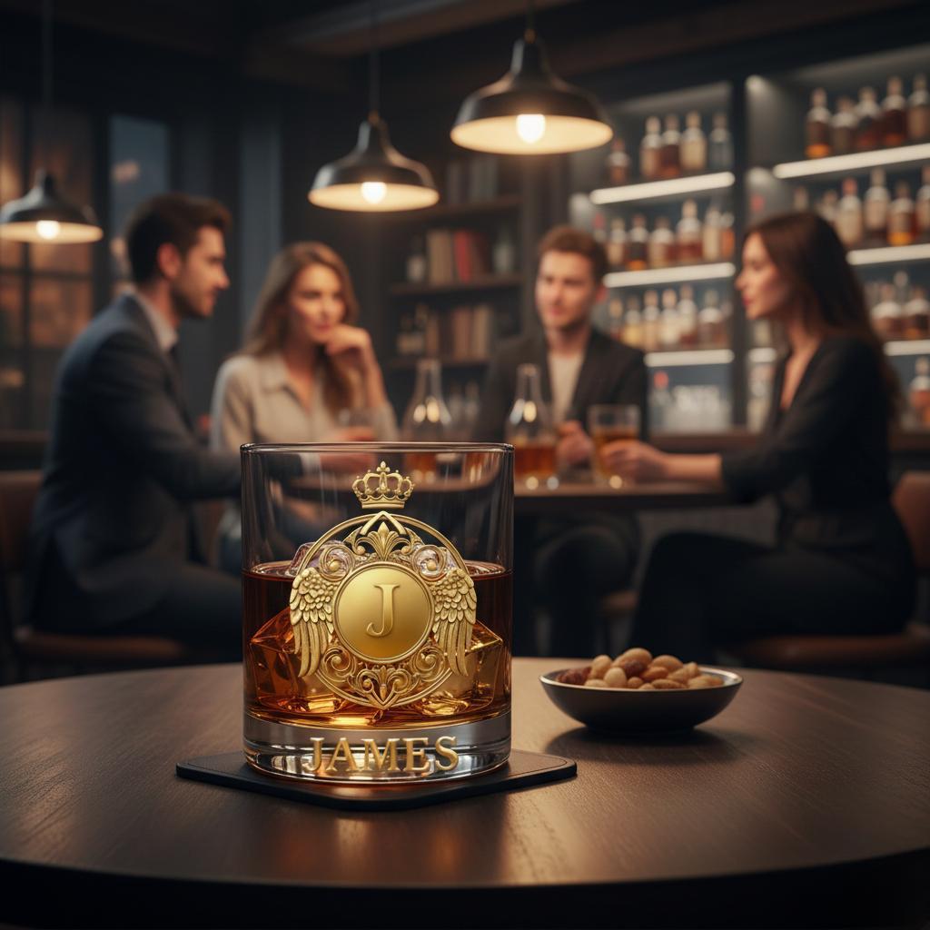 Custom Golden 3D Badge 10 oz Rock Whiskey Glass Birthday Gift - Cheers with Legendary Man - Get Photo Blanket