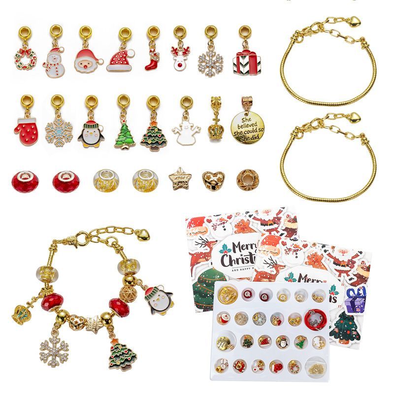 Christmas Princess Advent Calendar Bracelet 24 Days of Christmas Countdown Calendar Jewellery Blind Box, DIY Jewelry Making Kit with Charm Beads, DIY Christmas Bracelet Gifts for Girls
