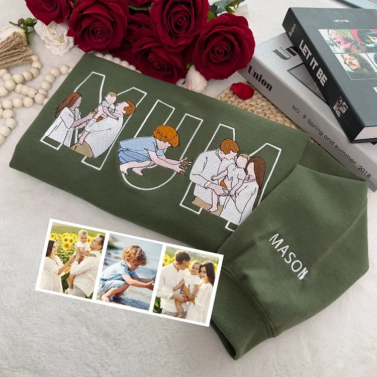 Custom Family Photo Portrait Sweatshirt/T-shirt Embroidered/Printing Hoodie Gift for Dad or Mom