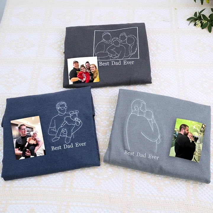 Custom Dad Photo Shirt - Embroidered Dad & Kids Portrait - Personalized Father's Day Keepsake Gift