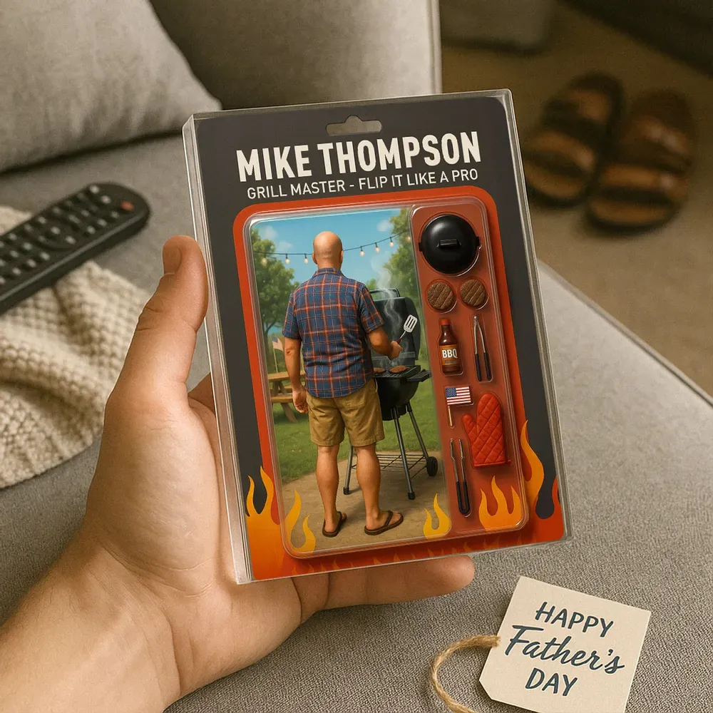 Grilling Master - Dad or Grandpa Realistic Figure Style Personalized Acrylic Block Plaque - Get Photo Blanket