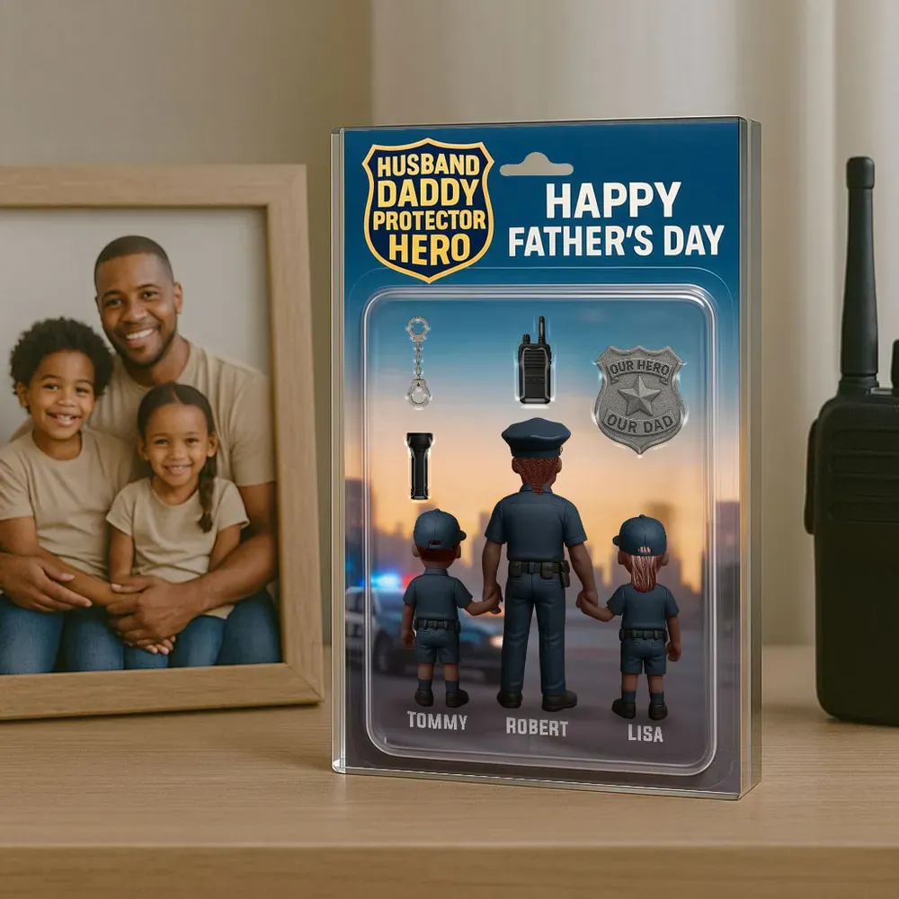 Personalized Acrylic Block Plaque Husband Daddy Protector Hero Custom Police Figure Perfect Father's Day Gift for Dad or Husband - Get Photo Blanket