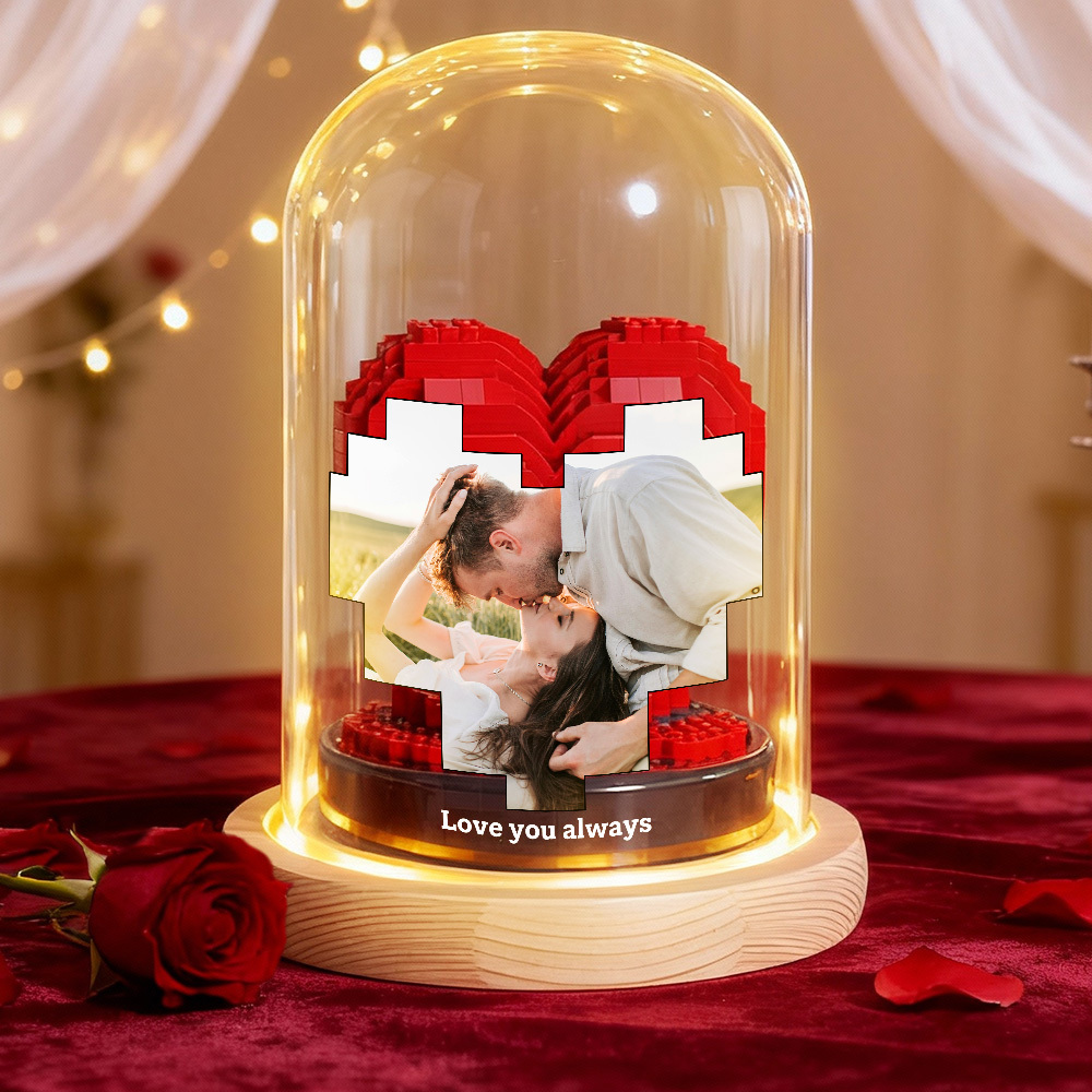 Custom Photo Love Building Block Night Light Toy Creative DIY Christmas Gift Assembling With Luminous Glass Cover, Gift For Sisters/Couples/Family - Get Photo Blanket