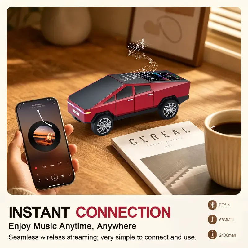 Cyberpunk Cars Portable Bluetooth Speaker Replica Car with Display Screen HD Sound TWS Pairing FM Radio Built-in Mic Remote Selfie Control LED Party Light Gift for Car Lovers