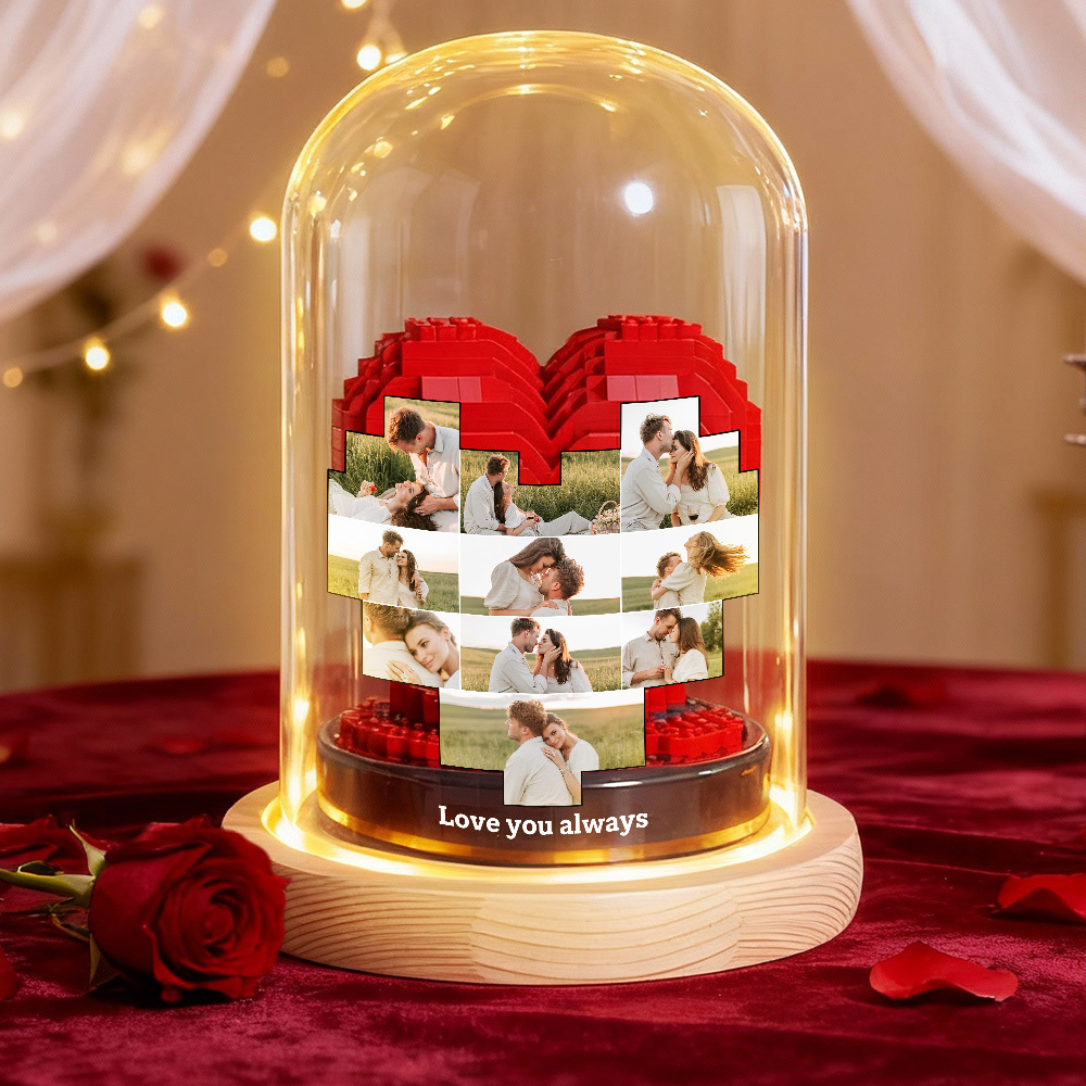 Custom Photo Love Building Block Night Light Toy Creative DIY Christmas Gift Assembling With Luminous Glass Cover, Gift For Sisters/Couples/Family - Get Photo Blanket